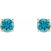 14K Rose 4 mm Natural Blue Zircon Stud Earrings